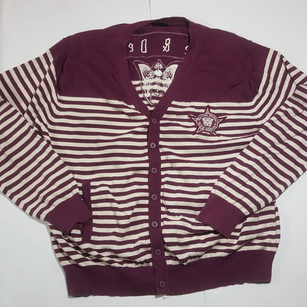 Blac Label Men's Cardigan Purple White Stripes Men